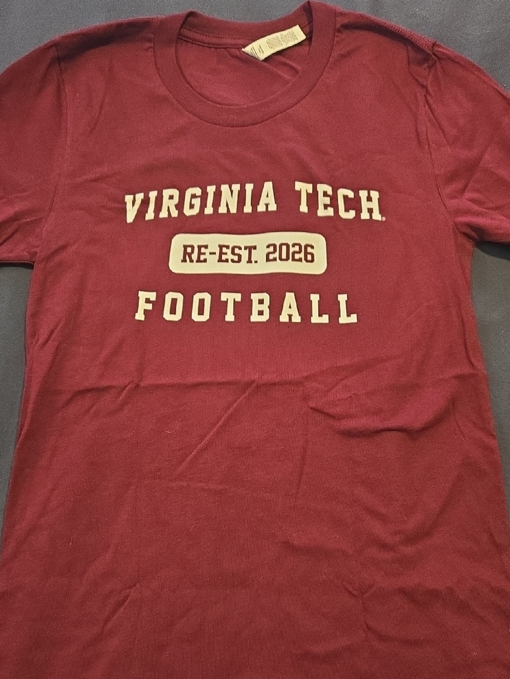 Virginia Tech Football Tee - Maroon with Cream Print